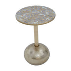 Geometric Mosaic Top Gold Finish Side Table with Slim Column and Round Base