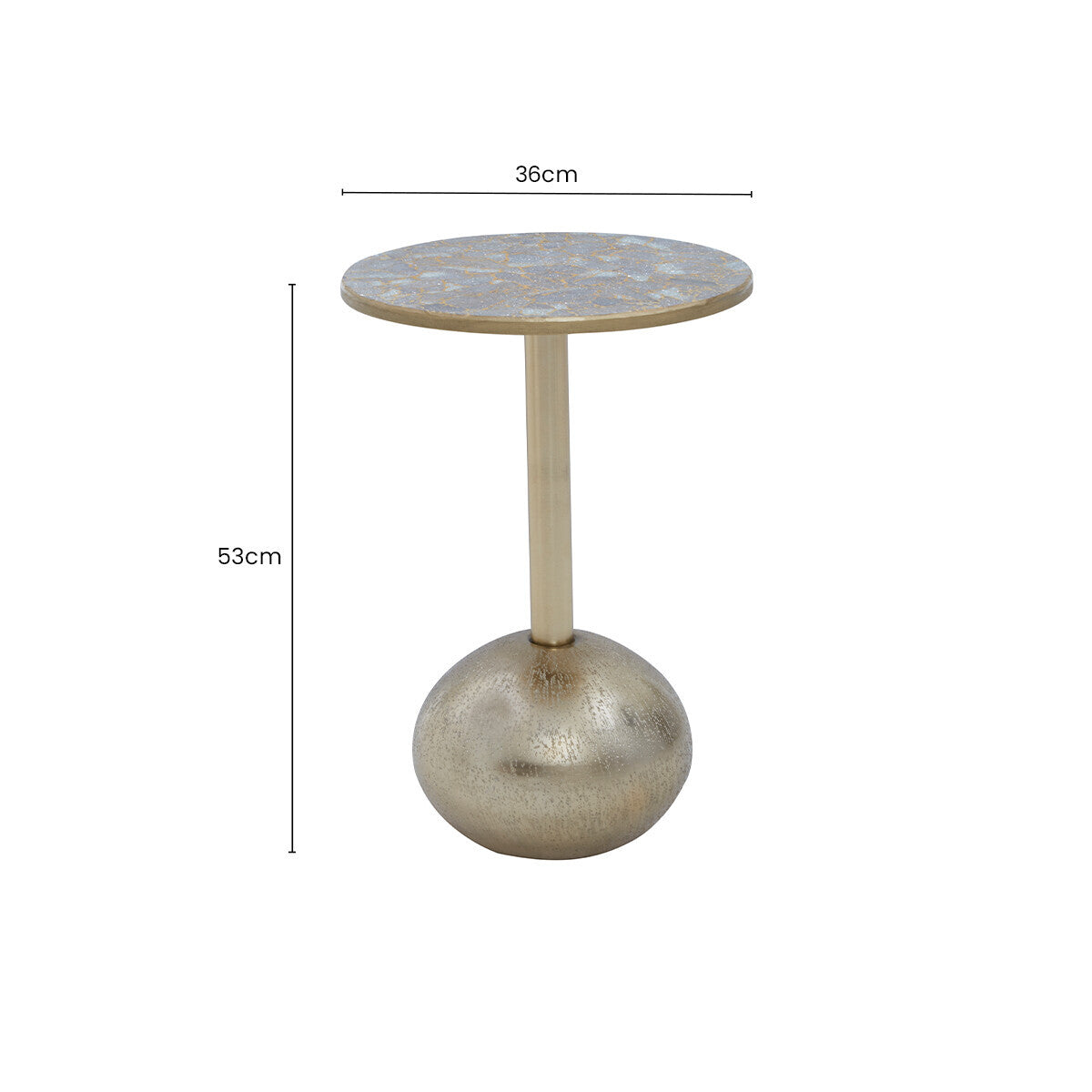 Geometric Mosaic Top Gold Finish Side Table with Slim Column and Round Base