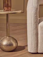 Geometric Mosaic Top Gold Finish Side Table with Slim Column and Round Base