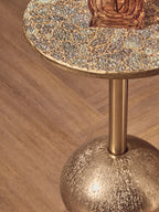 Geometric Mosaic Top Gold Finish Side Table with Slim Column and Round Base