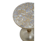 Geometric Mosaic Top Gold Finish Side Table with Slim Column and Round Base