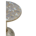 Geometric Mosaic Top Gold Finish Side Table with Slim Column and Round Base