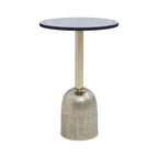 Geometric Mosaic Accent Side Table with Slim Gold Cylindrical Pedestal Base