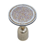 Geometric Mosaic Accent Side Table with Slim Gold Cylindrical Pedestal Base