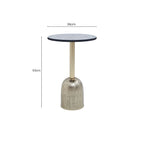 Geometric Mosaic Accent Side Table with Slim Gold Cylindrical Pedestal Base