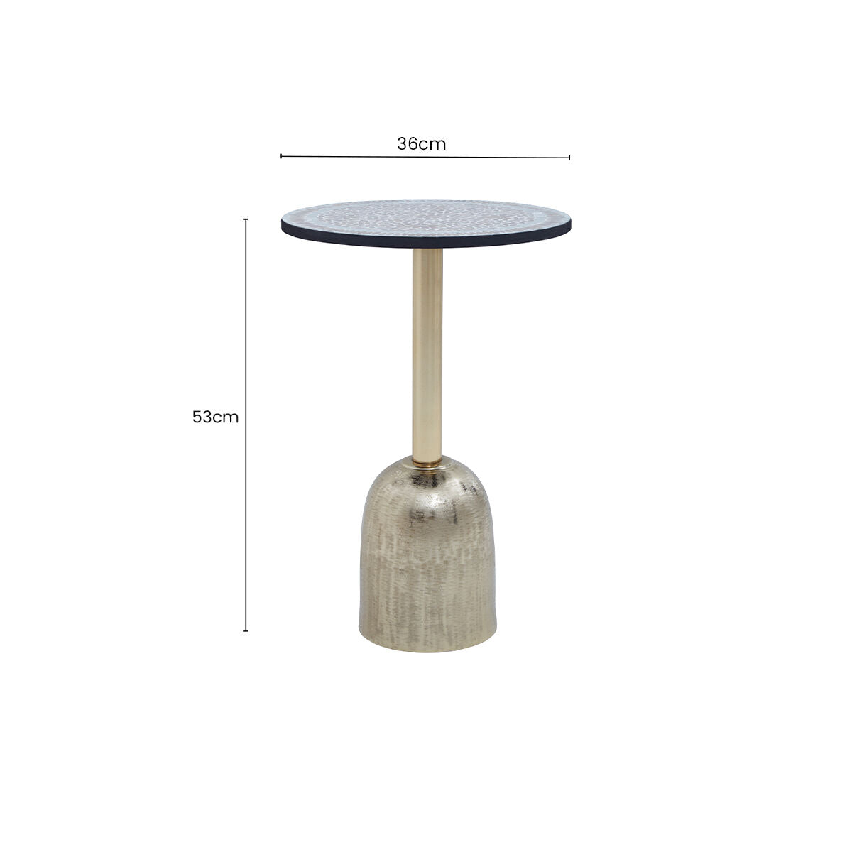 Geometric Mosaic Accent Side Table with Slim Gold Cylindrical Pedestal Base