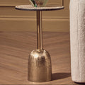 Geometric Mosaic Accent Side Table with Slim Gold Cylindrical Pedestal Base