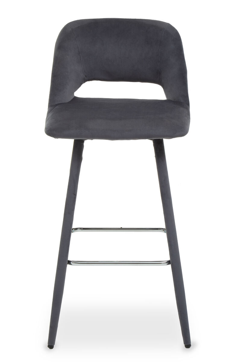 Grey Velvet Bar Chair with Cut-Out Back