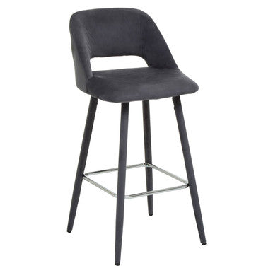 Grey Velvet Bar Chair with Cut-Out Back