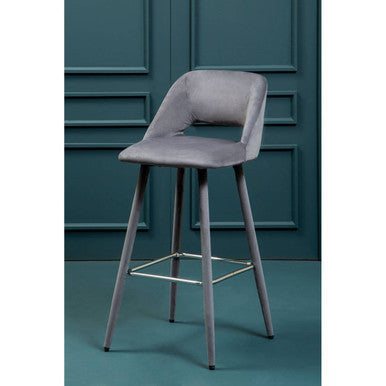 Grey Velvet Bar Chair with Cut-Out Back