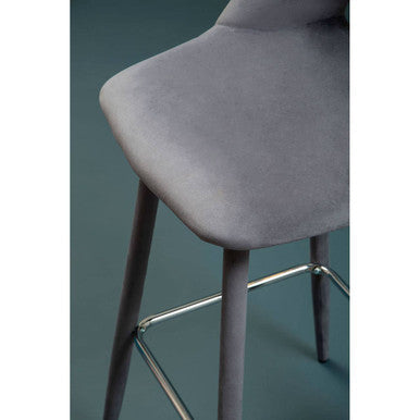 Grey Velvet Bar Chair with Cut-Out Back