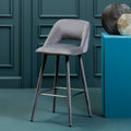 Grey Velvet Bar Chair with Cut-Out Back
