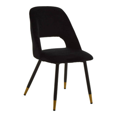 Black Velvet Dining Chair with Cut-Out Back
