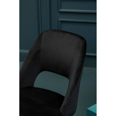 Black Velvet Dining Chair with Cut-Out Back