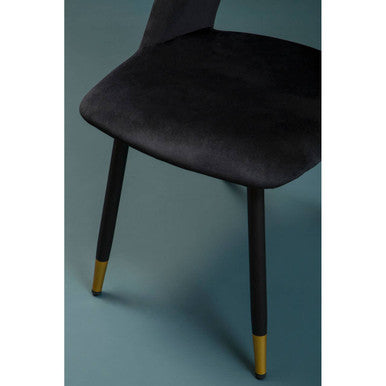 Black Velvet Dining Chair with Cut-Out Back