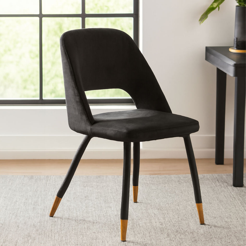 Black Velvet Dining Chair with Cut-Out Back