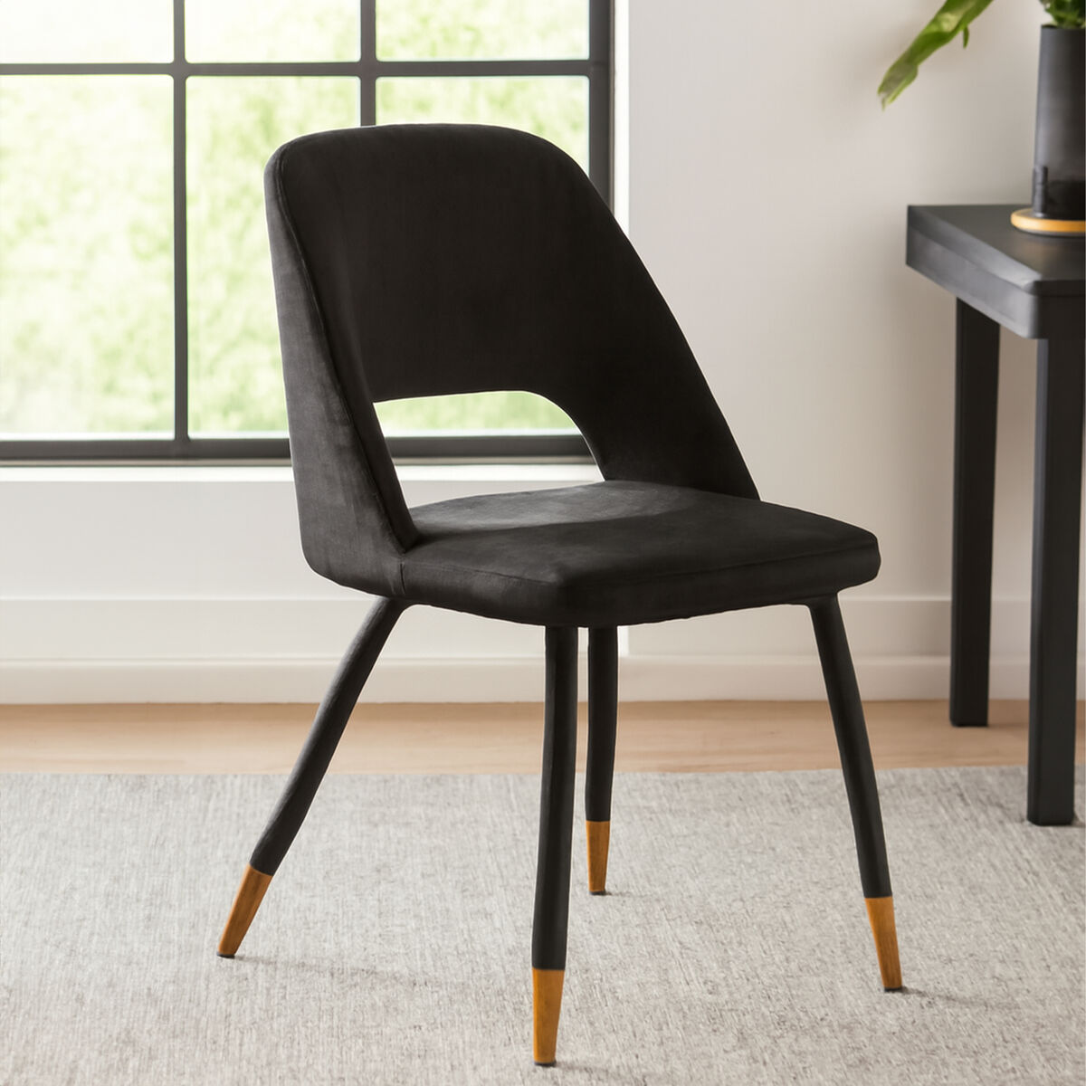 Black Velvet Dining Chair with Cut-Out Back