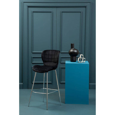 Quilted Black Velvet Bar Chair