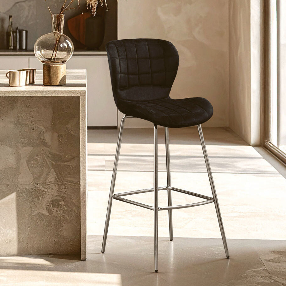 Quilted Black Velvet Bar Chair