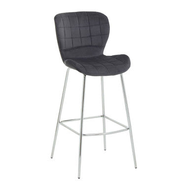 Quilted Grey Velvet Bar Chair