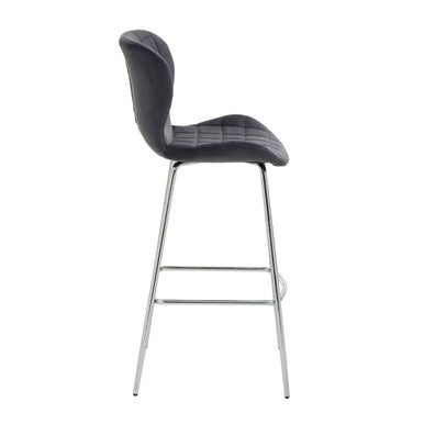 Quilted Grey Velvet Bar Chair