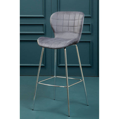 Quilted Grey Velvet Bar Chair