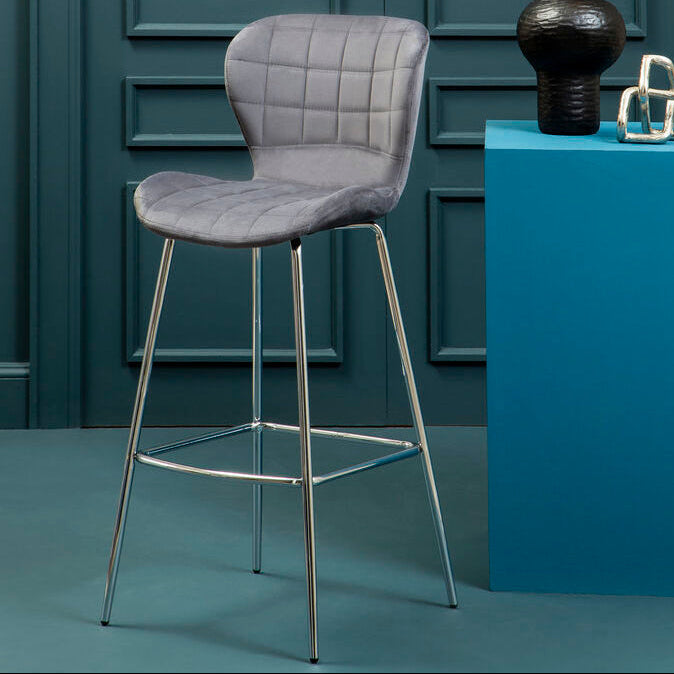Quilted Grey Velvet Bar Chair