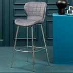 Quilted Grey Velvet Bar Chair
