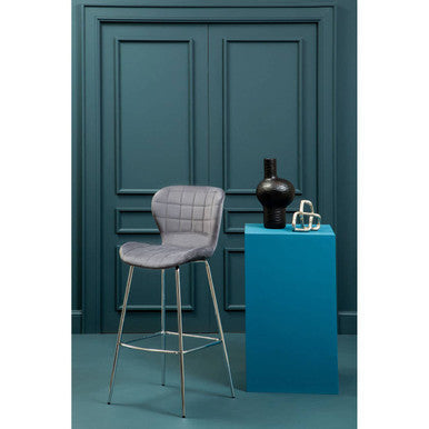 Quilted Grey Velvet Bar Chair