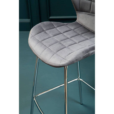 Quilted Grey Velvet Bar Chair