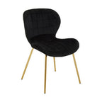Quilted Black Velvet Dining Chair with Gold Legs