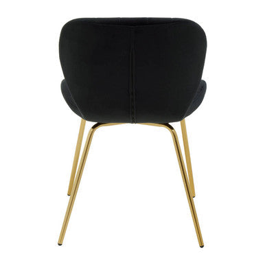 Quilted Black Velvet Dining Chair with Gold Legs