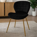 Quilted Black Velvet Dining Chair with Gold Legs