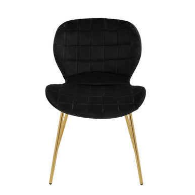 Quilted Black Velvet Dining Chair with Gold Legs