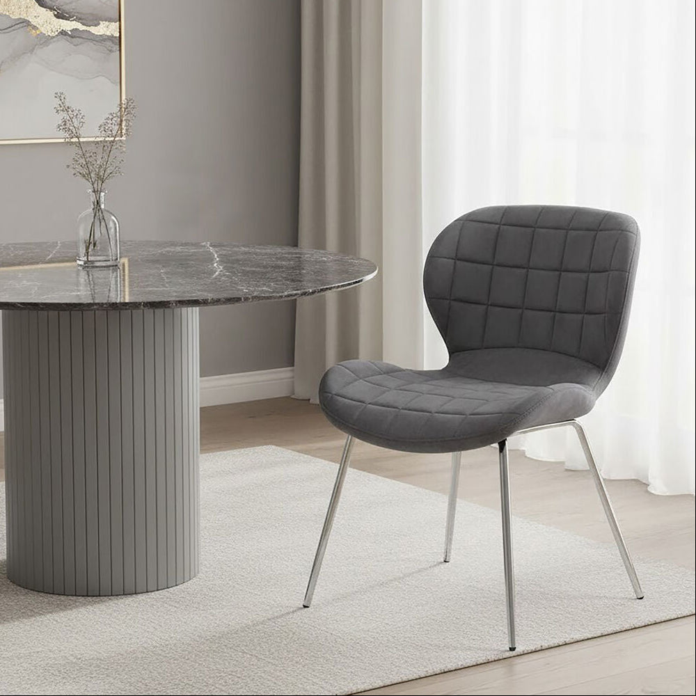 Quilted Grey Velvet Dining Chair