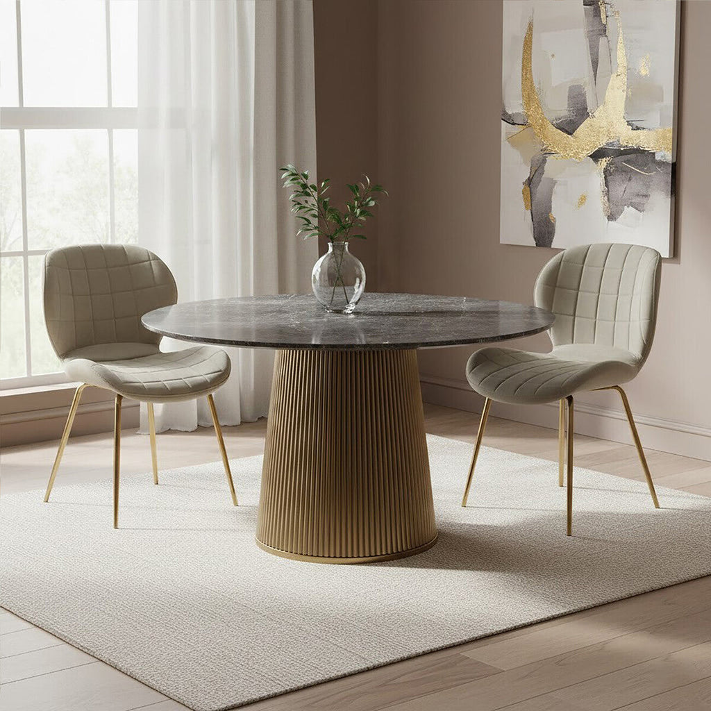 Quilted Mink Velvet Dining Chair