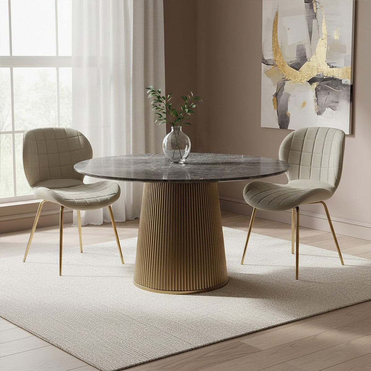 Quilted Mink Velvet Dining Chair