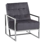 Grey Velvet Button Tufted Chair with Silver Finish Frame