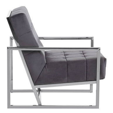 Grey Velvet Button Tufted Chair with Silver Finish Frame