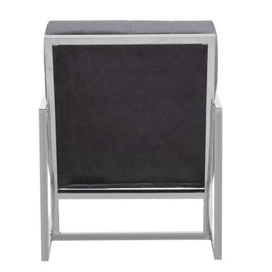 Grey Velvet Button Tufted Chair with Silver Finish Frame
