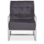 Grey Velvet Button Tufted Chair with Silver Finish Frame