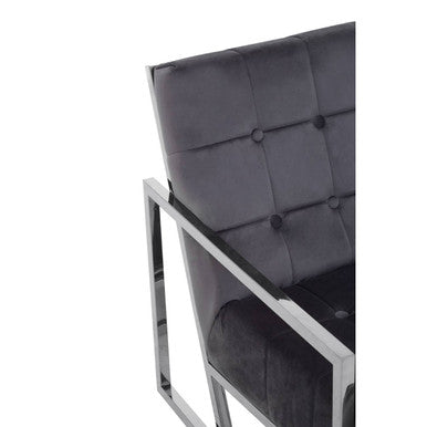 Grey Velvet Button Tufted Chair with Silver Finish Frame