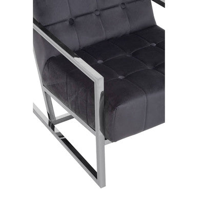 Grey Velvet Button Tufted Chair with Silver Finish Frame
