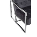 Grey Velvet Button Tufted Chair with Silver Finish Frame