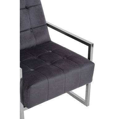 Grey Velvet Button Tufted Chair with Silver Finish Frame