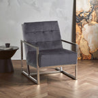 Grey Velvet Button Tufted Chair with Silver Finish Frame