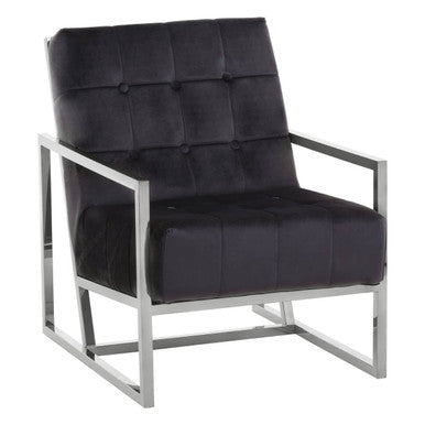 Black Velvet Button Tufted Chair with Silver Finish Frame