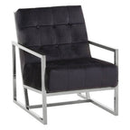 Black Velvet Button Tufted Chair with Silver Finish Frame