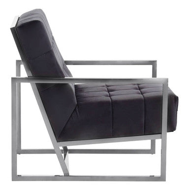 Black Velvet Button Tufted Chair with Silver Finish Frame