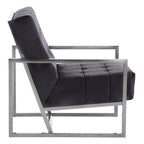 Black Velvet Button Tufted Chair with Silver Finish Frame